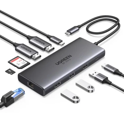 Afbeelding van UGREEN Revodok Pro 210 Hub USB C Dual HDMI 4K60Hz 8K30Hz 10 in 1 naar RJ45 Gigabit PD 100W SD kaartlezer Home Station compatibel met MacBook Air M3 M2 M1 Surface