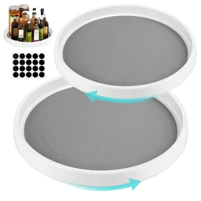 Afbeelding van TUFA 2 stuks draaiplateau, keukenkast, 360 graden draaibaar, kruidenrek, keukendraaiplateau, keukenorganizer, rond dienblad voor keuken, koelkast, kast (25 + 30 cm)