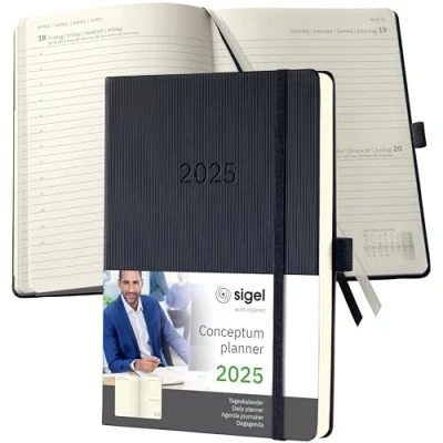 Afbeelding van Dagagenda Conceptum A5 2025 (NL/FR/EN/DU) zwart Hardcover