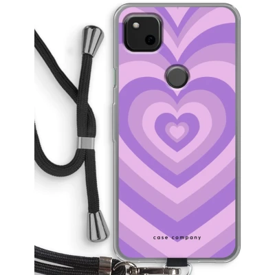 Afbeelding van Case Company® hoesje met Koord geschikt voor Google Pixel 4a Hart Paars Telefoonhoesje Zwart Bescherming aan alle Kanten en Over de Schermrand