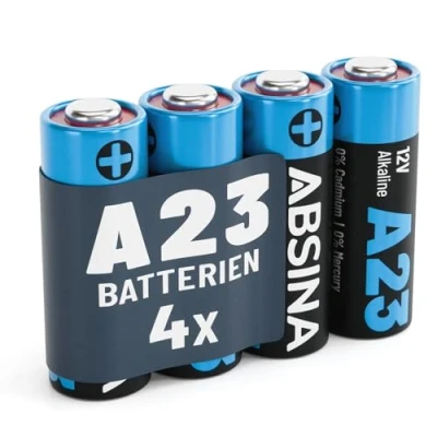 Afbeelding van ABSINA 4 stuks A23 batterijen voor garagedeuropener en nog veel meer, 23 A 12 V alkalinebatterijen, lekvrij, lange levensduur
