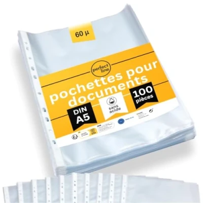 Afbeelding van perfect line 100 transparante hoezen voor DIN A5 documenten, kunststof hoes, generfd Made in EU