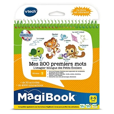 Afbeelding van VTech MagiBook Leerboek voor kinderen, niveau 1, Mijn eerste 200 woordjes, geïllustreerde en interactieve pagina&#039;s, cadeau meisjes jongens van 2 tot 5 jaar, inhoud in het Frans Engels