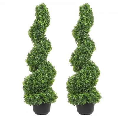 Image de VEVOR Buis Topiaire Artificiel 91 cm Extérieur en Spirale 2 Fausses Plantes PE 10 Feuilles Remplaçables avec Pot Sans Odeur pour Décoration Intérieur Jardin Terrasse Balcon Entrée