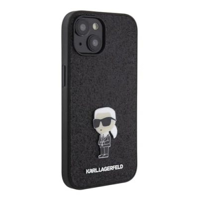 Afbeelding van Karl Lagerfeld Fixed Glitter Ikonik Logo Metalen Pin hoesje voor iPhone 15 zwart