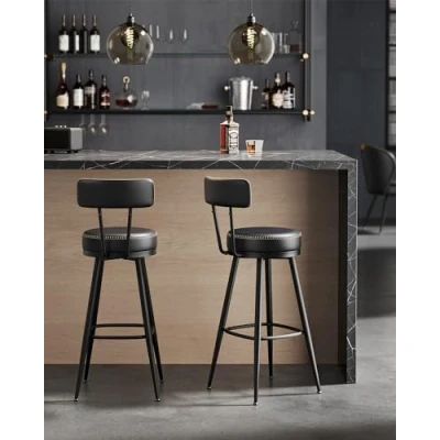 Afbeelding van VASAGLE EKHO Collection LBC889B01 Barkruk, 2 stuks, keukenstoel, gestoffeerde zitting, PU met naden, moderne stijl, hoogte 76 cm, voor keuken, bar, inktzwart