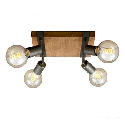 Afbeelding van Briloner Leuchten WOOD BASIC plafondlamp vierkant spots draaibaar 4xE27 max. 25W Materiaal: hout en Metaal Kleur: zwart grijs