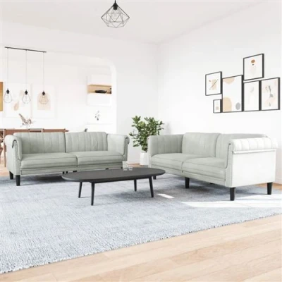 Afbeelding van vidaXL 2 delige Loungeset fluweel lichtgrijs