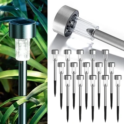 Afbeelding van GIGALUMI 16 stuks led zonnelampen voor oprit, tuin, landschap, terras, gazon, binnenplaats, oprit (roestvrij staal)