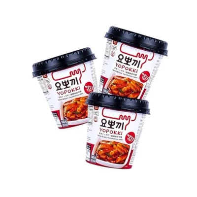 Afbeelding van Yopokki 3 stuks rijstcake in beker Koreaanse instant Sweet &amp; Spicy x 140 g OG ASIA 420