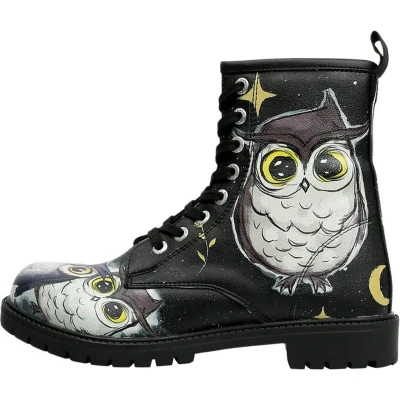 Afbeelding van DOGO Black Long Dames Laarzen Owls Family 36