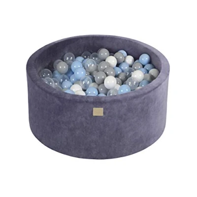 Afbeelding van MEOWBABY Ballenbad voor baby&#039;s Rond 90 x 40 cm Kinderen met 300 Ballen, Fluweel, Blauwgrijs: Lichtblauw/Grijs/Wit/Transparant