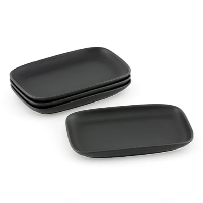 Afbeelding van Hanseküche Set van 4 mezze borden, rechthoekig, aardewerk, matzwart, 17 x 11,5 cm, voor mezze, serveerborden, platte keukenborden, vaatwasmachinebestendig