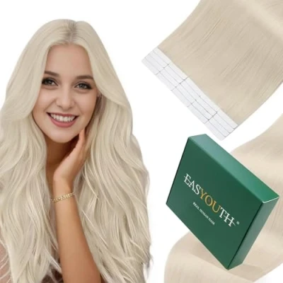 Afbeelding van Easyouth Haarverlenging, zelfklevend, echt haar, onzichtbaar, blond, glad, 35 cm, 40 g, 20 stuks