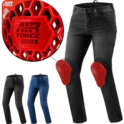 Afbeelding van SHIMA RIDER Motorbroek voor heren, goedgekeurd, kniebeschermers, AIRFORCE, motorbroek, jeans, textiel, bescherming, kniebescherming, versterkt, Airflow grote maat (heren, zwart, 32/34)