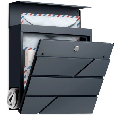 Afbeelding van Avalo Brievenbus RVS Antraciet met Krantenvak en Slot Incl. Montagemateriaal &amp; 2 Sleutels