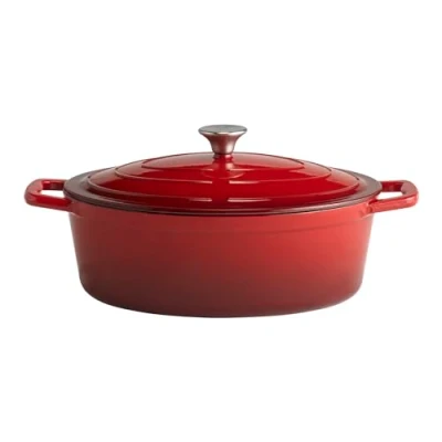 Afbeelding van APS 88308 5 Stars Gietijzeren stoofpan met deksel, geschikt voor inductie, ovenbestendig, dekselhouder, rood, 33 x 25 cm, liter