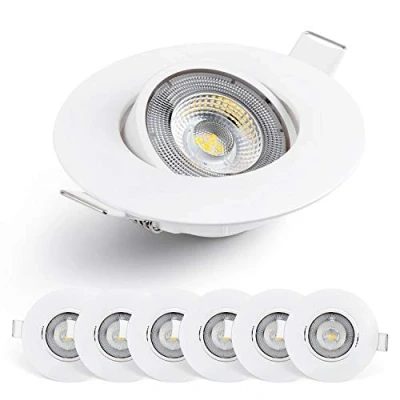 Afbeelding van Emos led inbouwspot, 230 V, 5 W/450 lm, 50 graden draaibaar, inbouwlamp, neutraal wit, 4000 K, 6 stuks plafondspots voor binnen, extra plat, rond, kleur wit
