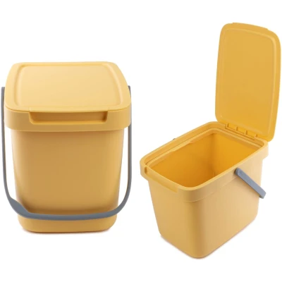 Afbeelding van KADAX Afvalemmer met deksel en handgreep, kunststof, voor afvalscheiding, rechthoekig klapdeksel (geel, 6 liter)