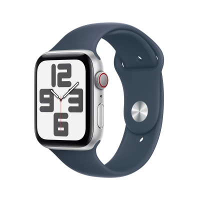 Afbeelding van Apple Watch SE 2023 4G 44mm Zilver (Blauwe Siliconenband S/M)