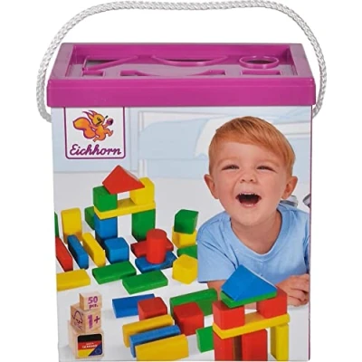 Image de Eichhorn 100050161 Lot de 50 Blocs Construction, en Bois colorés, dans Une boîte Rangement, avec Cordon et Couvercle tri, pour Les Enfants à partir 1 an