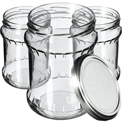 Afbeelding van KADAX Set van 48 ronde glazen voorraadpotten met schroefdeksel 500 ml Voor jam en inmaken Zilver