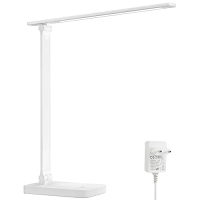 Afbeelding van Bureaulamp, Lepro Led tafellamp, dimbaar, bedlampje 655 lumen, 3 kleuren en 5 helderheidsniveaus, daglichtlamp, oogbescherming, bureaulamp voor kinderen, kantoor, wit