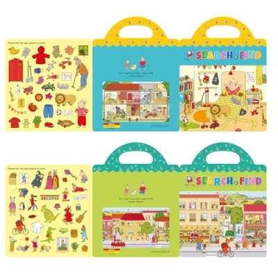 Afbeelding van GUYUCOM Lot de 2 livres d&#039;autocollants 3D réutilisables pour enfants, portables, imperméables, convient aux garçons et filles à partir ans, jouet cadeau enfants 2, 3, 4, 5, 6 ans