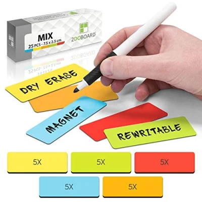 Afbeelding van 2DOBOARD Herschrijfbare Balk Whiteboard magneten 7,5 x 2,5 cm 25 Stuks Mix: 5 kleuren Beschrijfbare Weekplanner Gezin Planbord Herschrijfbaar Scrum voor een perfect Scrumbord
