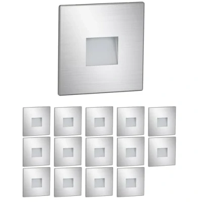 Afbeelding van ledscom.de LED traplicht/wandlamp FOW voor binnen en buiten, downlight, hoekig, roestvrij staal, 85 x 85mm, warm wit, 15st.