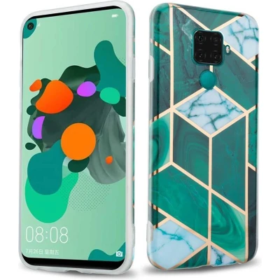 Afbeelding van Cadorabo Hoesje geschikt voor Huawei MATE 30 LITE in Donkergroen Wit Goud Marmer No. 6 Beschermhoes gemaakt van TPU siliconen Case Cover met mozaïek motief