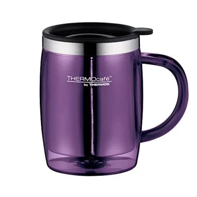 Afbeelding van TC Desktop Cup Thermosbeker, 0,35 l, paars, roestvrij staal en kunststof, houdt langer warm of koud, met deken, spatwaterdicht, voor kantoor, camping, bythermos, mok