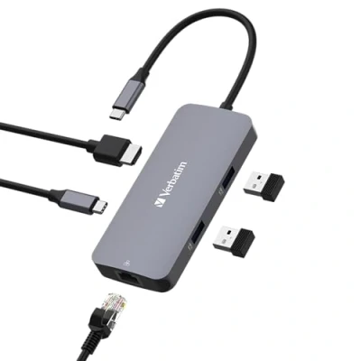 Image de Verbatim CMH 05 Concentrateur (hub) 1 x HDMI + USB C (alimentation électrique) 2 A 3.2 Gen Ethernet GigabitEthernet de bureau