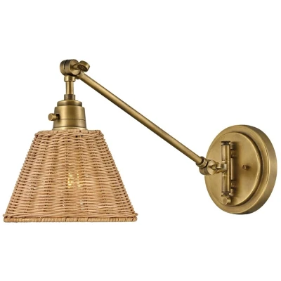 Afbeelding van Hinkley LED Wandlamp Arti 1X E27 Max 60W Heritage Brass, Natural Rattan Shade