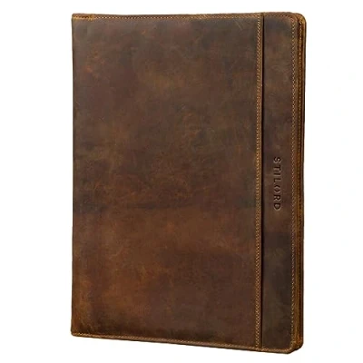 Afbeelding van STILORD &#039;Josh&#039; Zakelijk portfolio, A4, leer, vintage, aktetas, zakelijk, documententas, organizer, 13,3 inch, Medium bruin, koffer