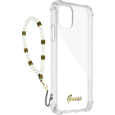 Afbeelding van Guess PC Script ShockProof Back Case Transparant Geschikt voor Apple iPhone 12 Pro Max (6.7&quot;) Witte Parels
