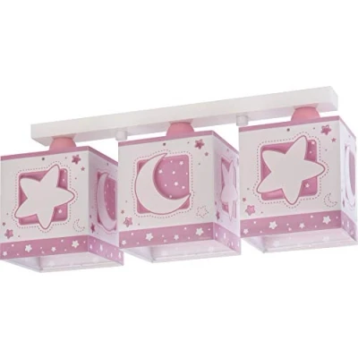 Afbeelding van Dalber Plafondlamp voor kinderen, 3 lampen, Moonlight maan en sterren, roze, 15 W