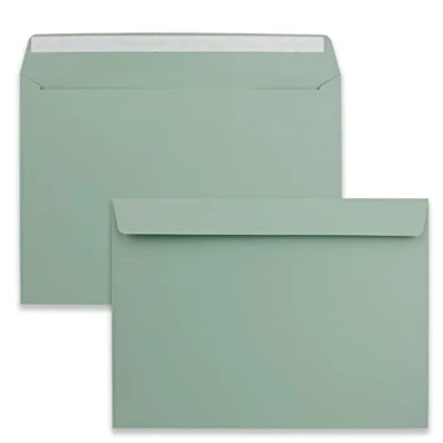 Afbeelding van 10x grote XXL enveloppen DIN C4 in eucalyptus (groen) 22,9 x 32,4 cm zelfklevend zonder venster verzendtas geschikt voor A4
