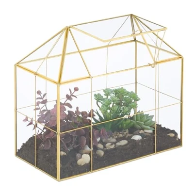 Afbeelding van planten terrarium 27x30x15 glas vensterbank goud