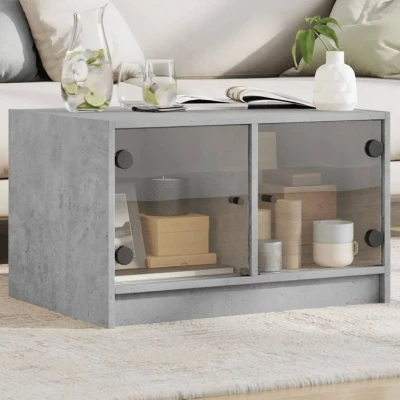 Afbeelding van Salontafel met glazen deuren 68x50x42 cm betongrijs