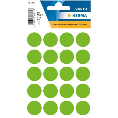Afbeelding van Etiket HERMA 1875 rond 19mm groen 100 stuks Blister a 5 vel 10