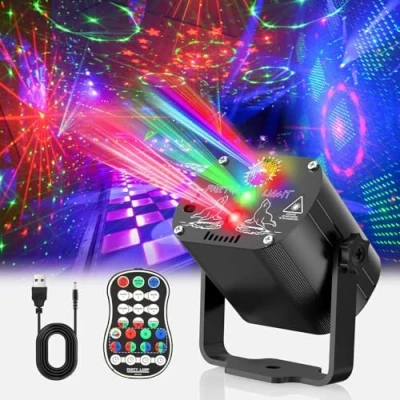 Afbeelding van Tyonto Muziekgestuurde discobal, 60 verschillende motieven, stroboscoopeffect, feestlicht met afstandsbediening en 2 m USB, voor familie, disco, kinderen,
