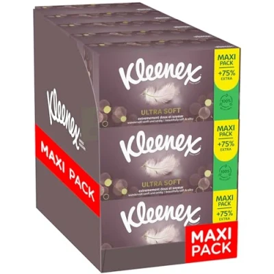 Afbeelding van KLEENEX Zakdoeken maxi pack ultra zacht (15 dozen van 112) en zijdeachtig die een gevoel welzijn op de huid achterlaten gemaakt in Frankrijk