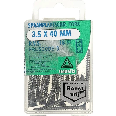 Afbeelding van Sp.pl.schr.torx 3,5x40mm rvs 18st Deltafix