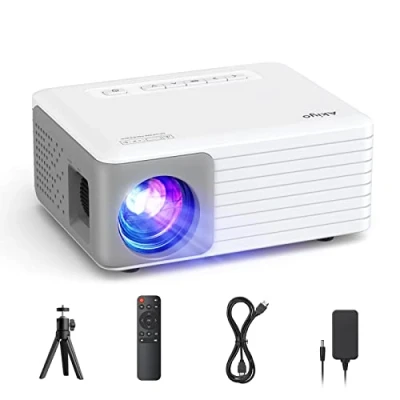 Afbeelding van draagbare mini projector met statief, 6500 lumen, HD compatibel, 1080p, projector, thuisbioscoop, voor mobiele telefoon, pc, PS4, tv, HDMI, cadeau kinderen