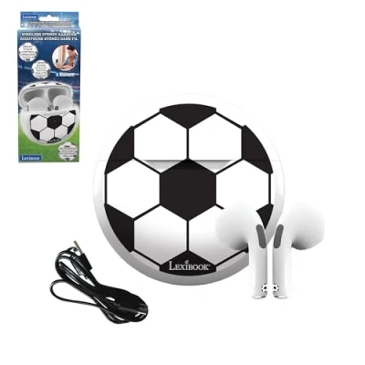 Afbeelding van Lexibook, Voetbal, draadloze stereo hoofdtelefoon, hoogwaardig geluid, ingebouwde microfoon, touch bediening, oplaadbox, geluid beperkt tot 85 dB, zwart/wit, HPBT05FO