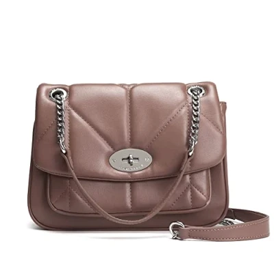 Afbeelding van David Jones Gewatteerde schoudertas voor dames handtas kettingen schouders van kunstleer klaptas, tourniquet schooltas, middelgroot, elegant, modieus, chic, Oude Roos, Chique