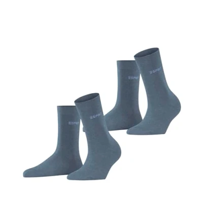 Image de ESPRIT Uni 2 Pack W SO coton unies lot de paires, Chaussettes Femme, Bleu (Light Denim 6660), 35 38