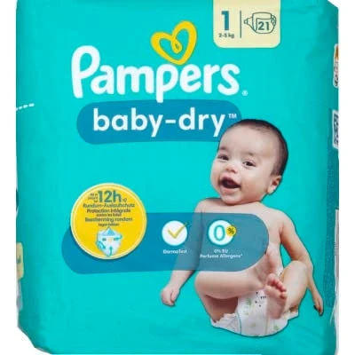 Afbeelding van Pampers Luiers Baby Dry, Maat 1 Newborn (2 5 kg), 21 Stuks