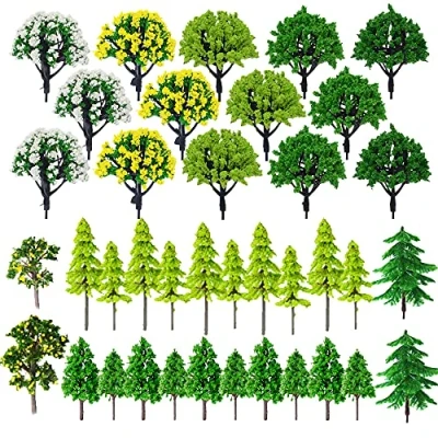 Afbeelding van Cayway 44 stuks gemengde bomen voor modelbouw, 3 8 cm, meerkleurig, boommodel, trein, bomen, kunststof, doe het zelf tuindecoratie, landschapsdecoratie